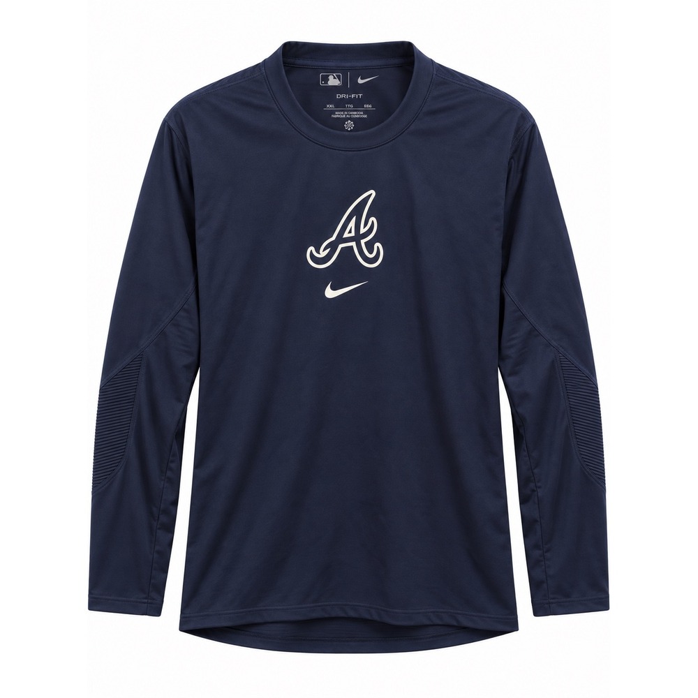 Nike Atlanta Braves MLB Dri-FIT Mens XXL Navy Blue Long Sleeve Performance Shirt